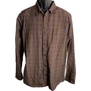 Rip Curl Button Up Long Sleeve Shirt L Brown Checkered Chest Pocket Cotton Blend